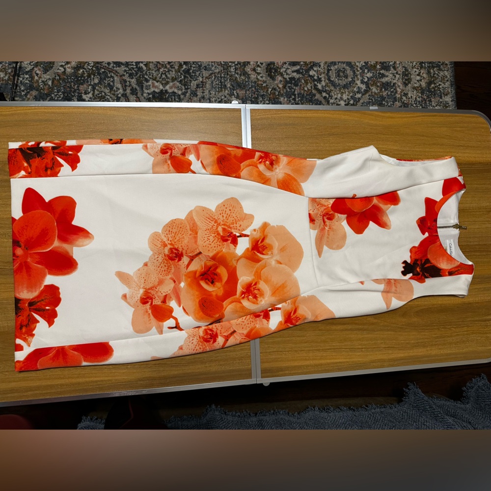 Calvin Klein Floral Orange and White Dress